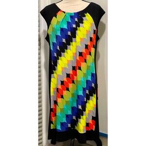 London Times Multi Color Geometric Print Women's Dress Size 16